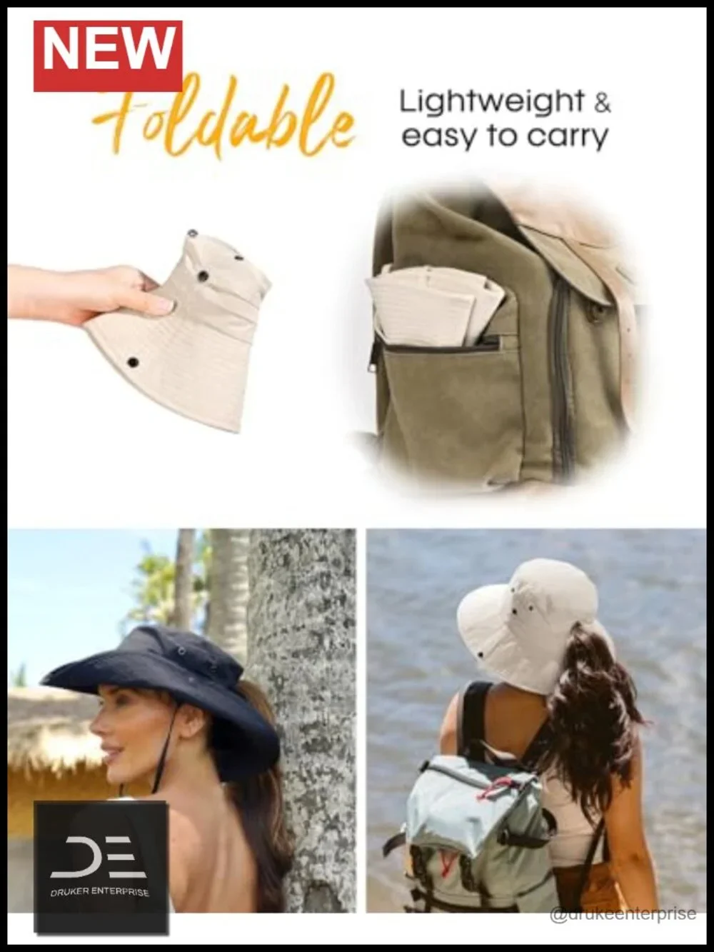 Ponytail Wide Brim Sun Hat UV Protection Packable Cowboy Style